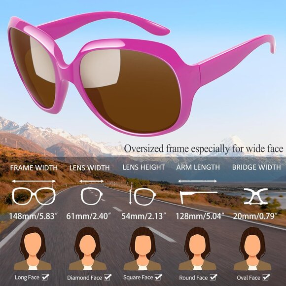 Women\'s Purple/Brown Trendy Polarized Large Driving Sun Glasses UV Protective main image 4